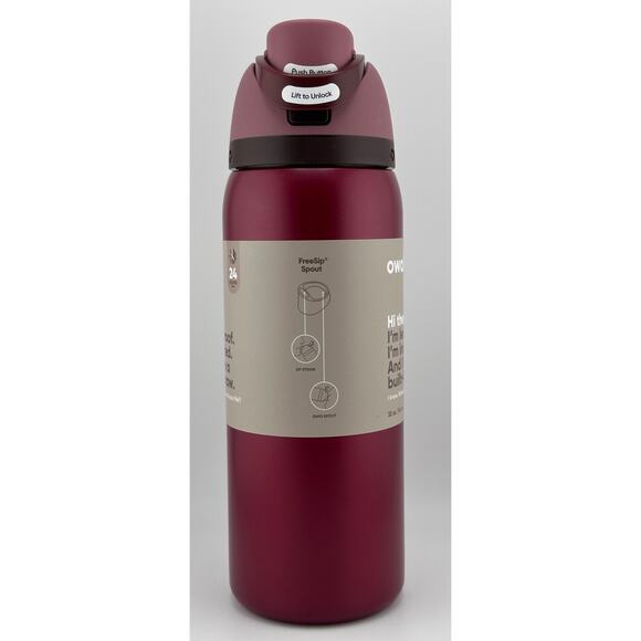 Owala HOLIDAY EDITION 32 oz FreeSip Water Bottle, METALLIC POINSETTIA RED - Picture 2 of 7